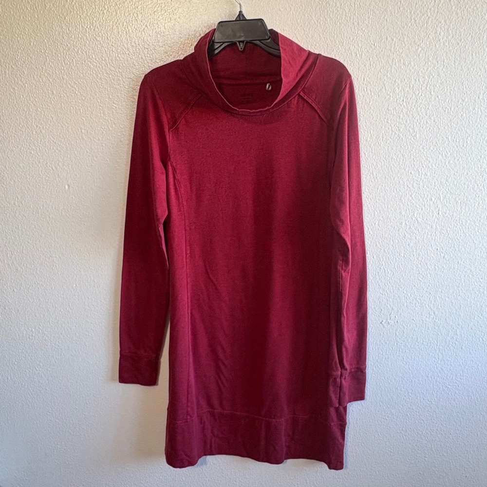 Toad & Co Large Red Cowl Neck Long Sleeve Mini Dress Granola Colorful Travel